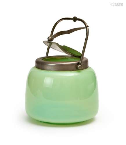A GREEN GLASS BISCUIT BARREL