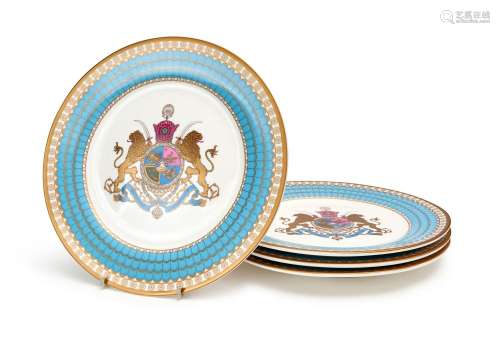 A SET OF FOUR SPODE PLATES MADE FOR THE SHAH OF IRAN