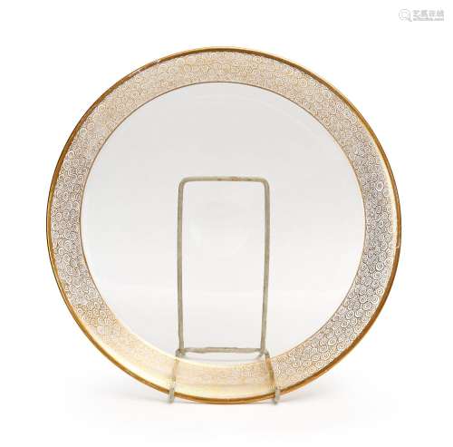 A GOLD GILT DECORATED GLASS PLATE, PROBABLY MOSER