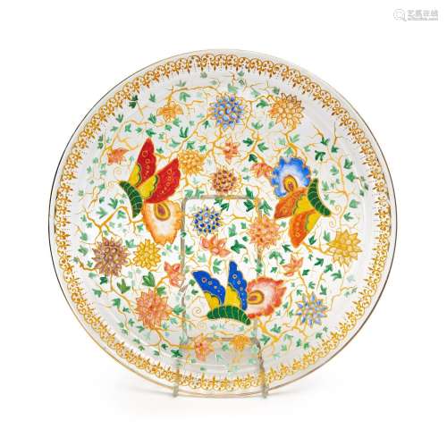 A FLORAL GILT DECORATED GLASS PLATE, PROBABLY MOSER
