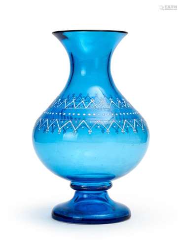A LARGE JEWELLED BLUE GLASS VASE