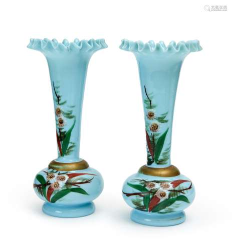 A PAIR OF OPALINE FLORAL VASES, 19TH CENTURY, FRANCE