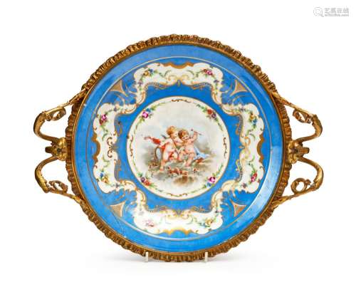 A SEVRES PLATE MOUNTED ON FRENCH MOUNTS, FRANCE, 19TH CENTUR...