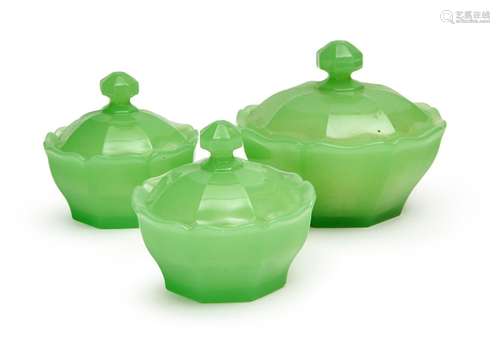 THREE LIDDED BOHEMIAN BON BON BOWLS, 19TH CENTURY