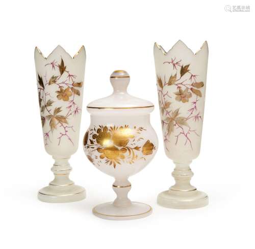 THREE GILT FROSTED BOHEMIAN VASES, 19TH CENTURY