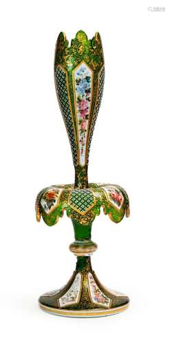 A GREEN DOUBLE OVERLAY BOHEMIAN GLASS VASE, 19TH CENTURY