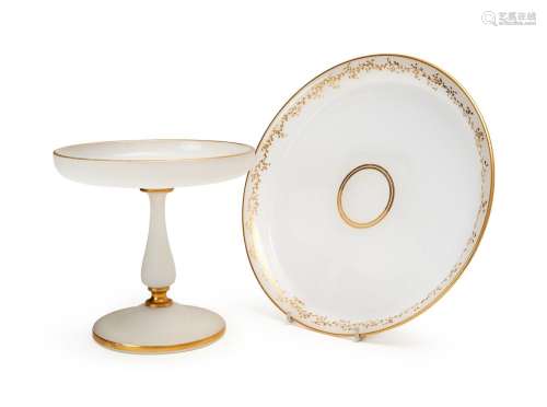 A FROSTED BOHEMIAN TAAZA AND DISH, 19TH CENTURY