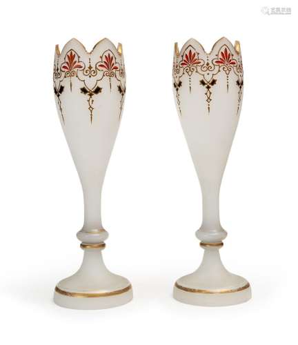 A PAIR OF FROSTED BOHEMIAN VASES, 19TH CENTURY