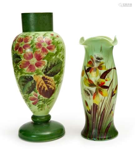 TWO FLORAL OPALINE VASES, 19TH CENTURY
