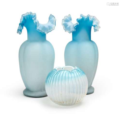 A PAIR OF OPALINE VASES & A BOWL, FRANCE