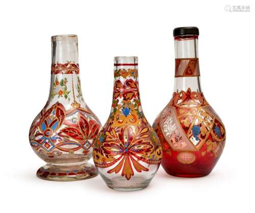 THREE BOHEMIAN GLASS HOOKAH BASES, 19TH CENTURY