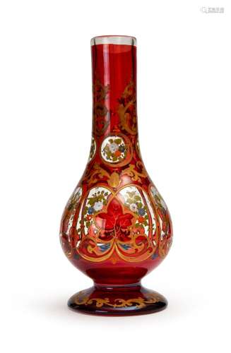 A CRANBERRY BOHEMIAN GLASS HOOKAH BASE, 19TH CENTURY