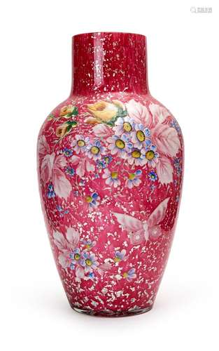 A FLORAL GLASS VASE