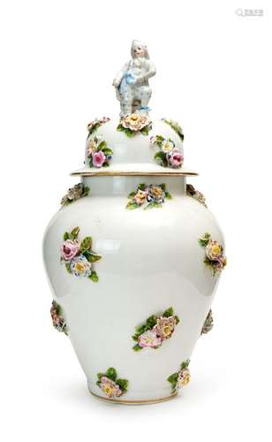 A LARGE ENCRUSTED MEISSEN VASE, 19TH CENTURY