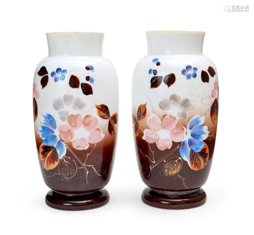 A PAIR OF FLORAL OPALINE VASES, 19TH CENTURY, FRANCE