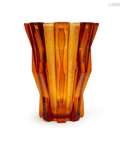 AN AMBER GLASS PANELED WINE COOLER