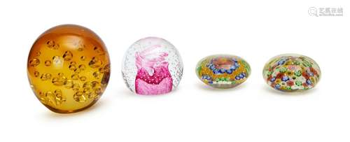 FOUR GLASS PAPER WEIGHTS, PROBABLY MURANO