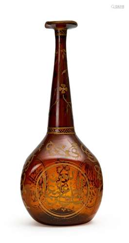 AN AMBER GOLD INSCRIBED ISLAMIC CALLIGRAPHIC BOTTLE VASE, 19...