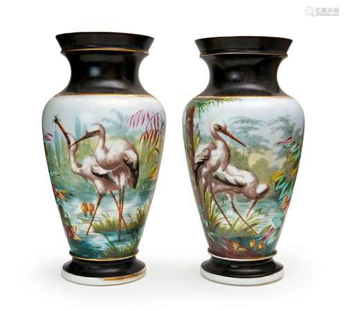 A PAIR OF FLORAL OPALINE VASES, 19TH CENTURY, FRANCE