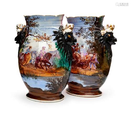 A LARGE PAIR OF DECORATIVE VASES, PROBABLY FRANCE