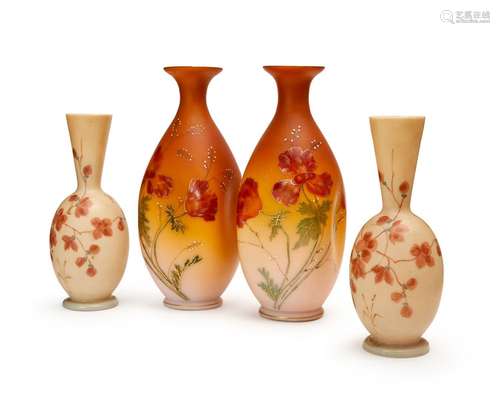 TWO PAIRS OF FLORAL OPALINE VASES, 19TH CENTURY, FRANCE