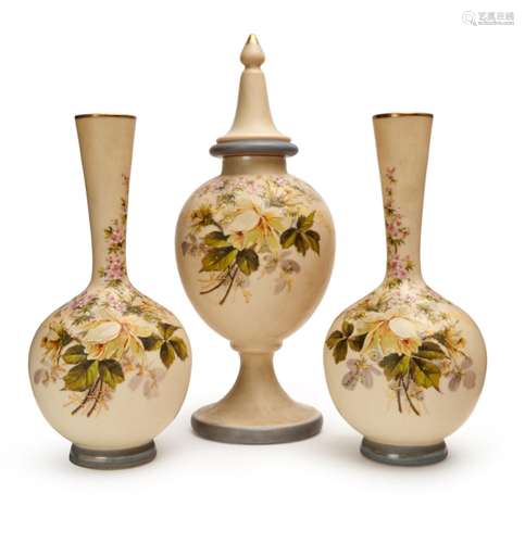 A FLORAL OPALINE GARNITURE, 19TH CENTURY, FRANCE