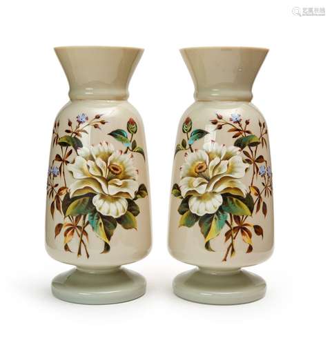 A PAIR OF FLORAL OPALINE VASES, 19TH CENTURY, FRANCE