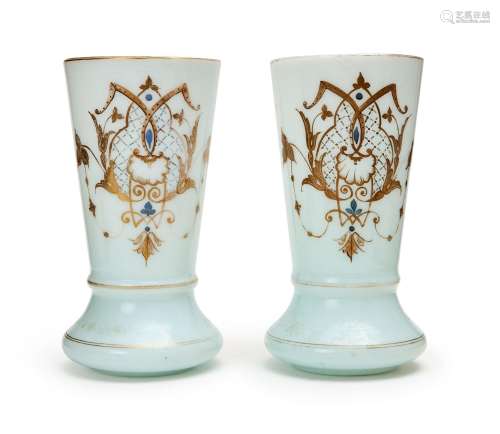 A PAIR OF HAND PAINTED OPALINE GOBLETS, 19TH CENTURY, FRANCE