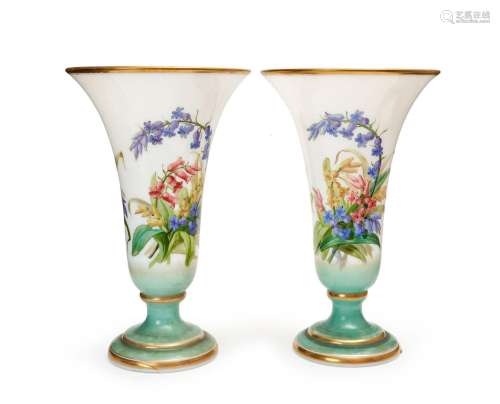 A PAIR OF FLORAL OPALINE VASES, 19TH CENTURY, FRANCE, BACCAR...