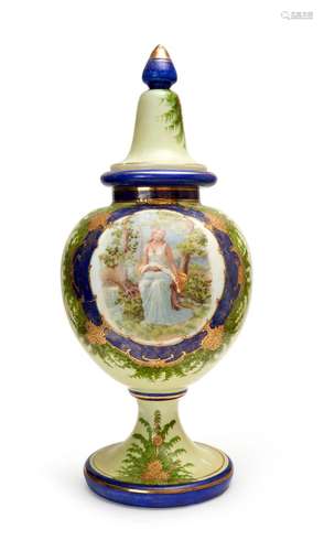 A LARGE FLORAL OPALINE LIDDED VASE, 19TH CENTURY, FRANCE