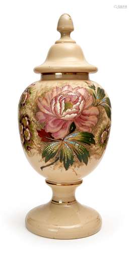 A LARGE FLORAL OPALINE LIDDED VASE, 19TH CENTURY, FRANCE