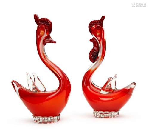 A PAIR OF MURANO SWAN VASES, ITALY