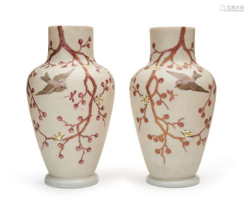 A PAIR OF FLORAL BOHEMIAN VASES, 19TH CENTURY