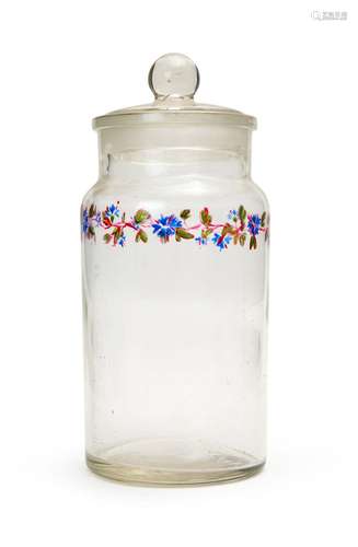 A FLORAL LIDDED GLASS BON BON JAR