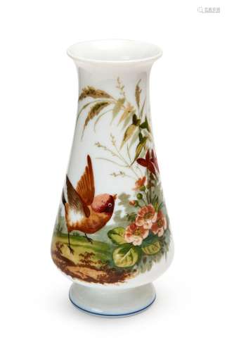 A HAND PAINTED OPALINE VASE, 19TH CENTURY, PROBABLY BACCARAT