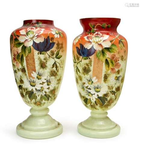 A PAIR OF FLORAL OPALINE VASES, 19TH CENTURY, FRANCE