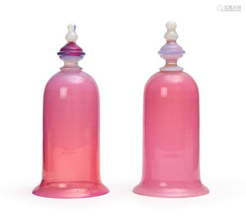 A PAIR OF CRANBERRY GLASS BELLS