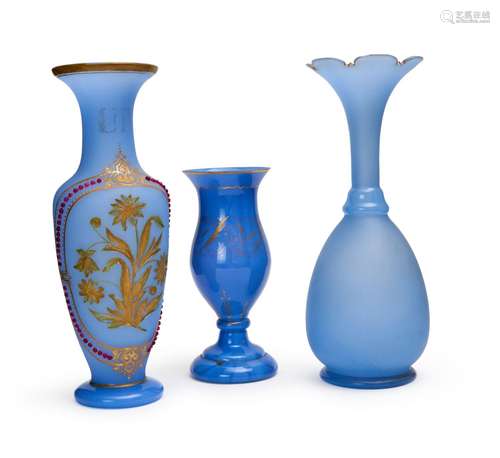 THREE FROSTED BOHEMIAN VASES, 19TH CENTURY