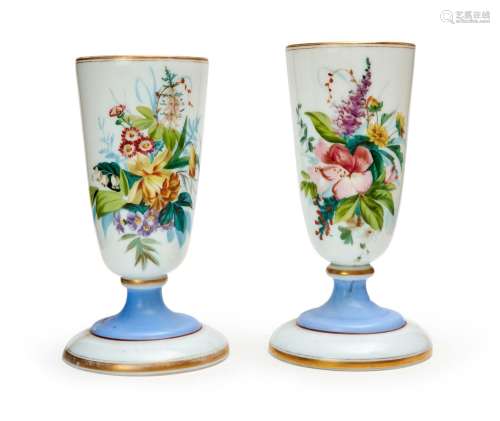 A PAIR OF FLORAL OPALINE VASES, 19TH CENTURY, FRANCE