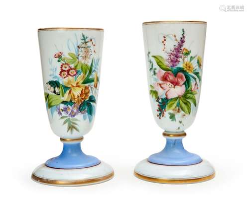 A PAIR OF FLORAL OPALINE VASES, 19TH CENTURY, FRANCE