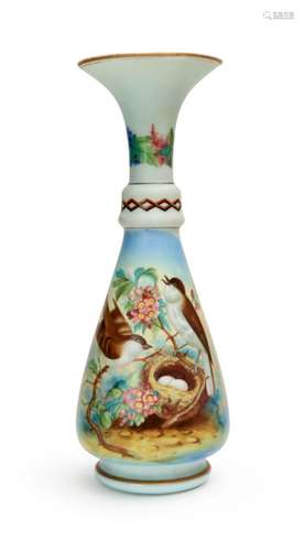 A FROSTED HAND PAINTED BOHEMIAN VASE, 19TH CENTURY