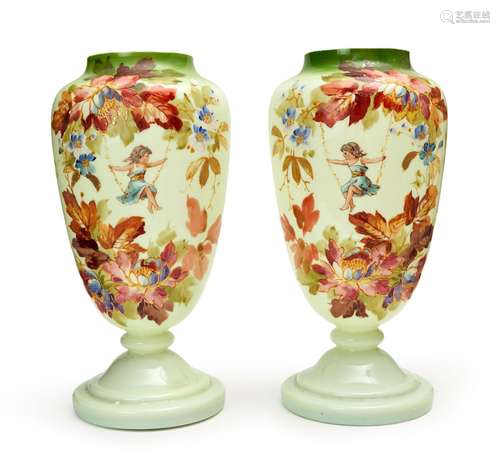 A PAIR OF FLORAL OPALINE VASES, 19TH CENTURY, FRANCE