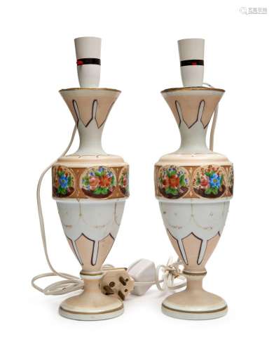 A PAIR OF OPALINE VASES CONVERTED TO LAMPS, 19TH CENTURY, FR...