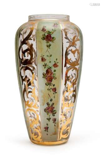 A GILT DECORATED GLASS VASE