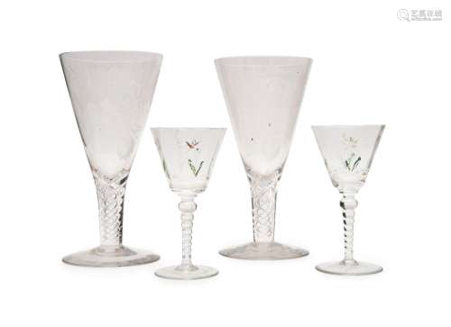 FOUR CLEAR FLUTED DRINKING GLASSES, ENGLAND
