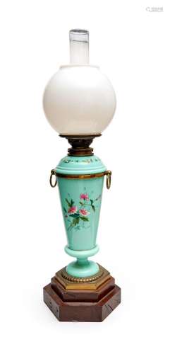 A LARGE OPALINE VASE CONVERTED INTO LAMP, 19TH CENTURY, PROB...