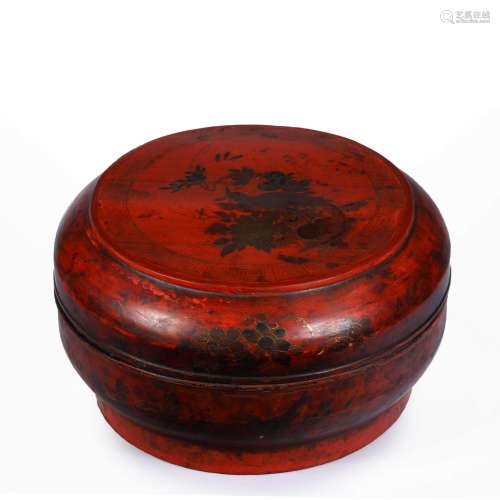 Qing Dynasty carved wooden lacquer holding box