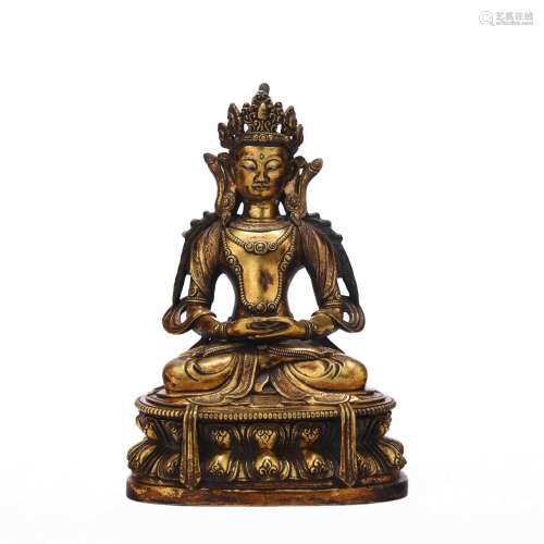 Qing Dynasty Tibetan bronze gilt unlimited longevity Buddha ...