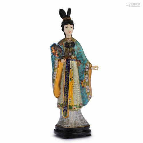 Late Qing Dynasty Cloisonne blue bone carved ladies decorati...