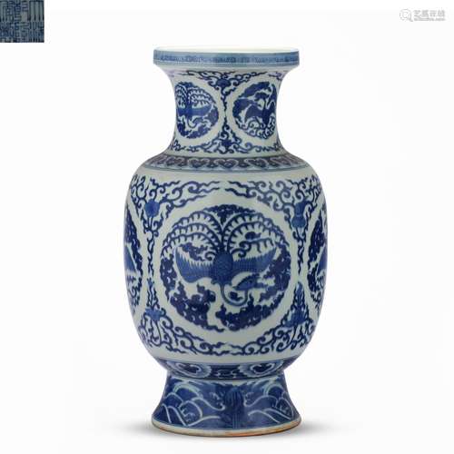 Blue and white porcelain phoenix vase from the Qianlong peri...